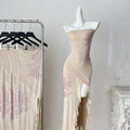 Hot diamond tube top dress design temperament slit hip long skirt R2043