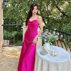 Swing collar suspender dress French silk satin dress sexy 2025 new high-end inner wear R0991