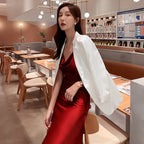 High-grade silk suspender dress with medium-length satin acetate for slimming R0983