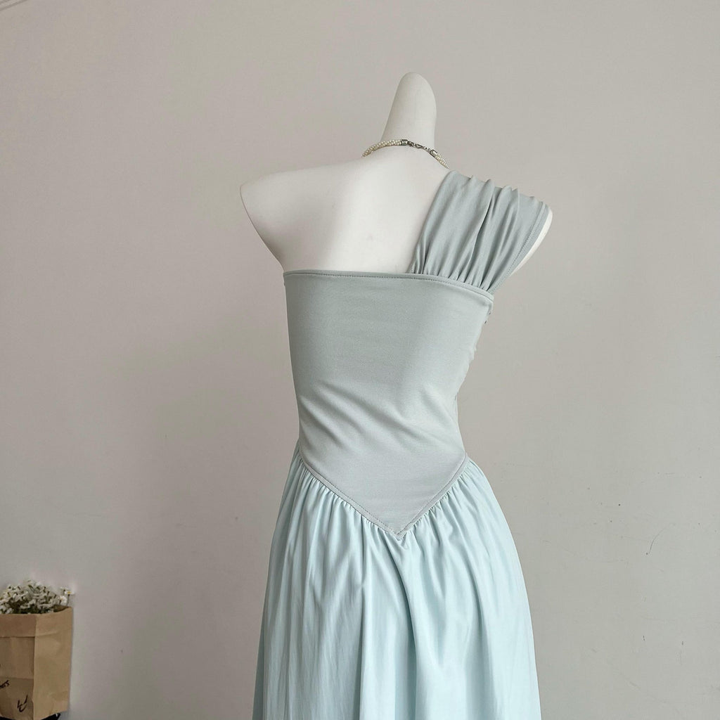 Slimming waist sleeveless hollow pure off-shoulder casual long knitted dress R2039