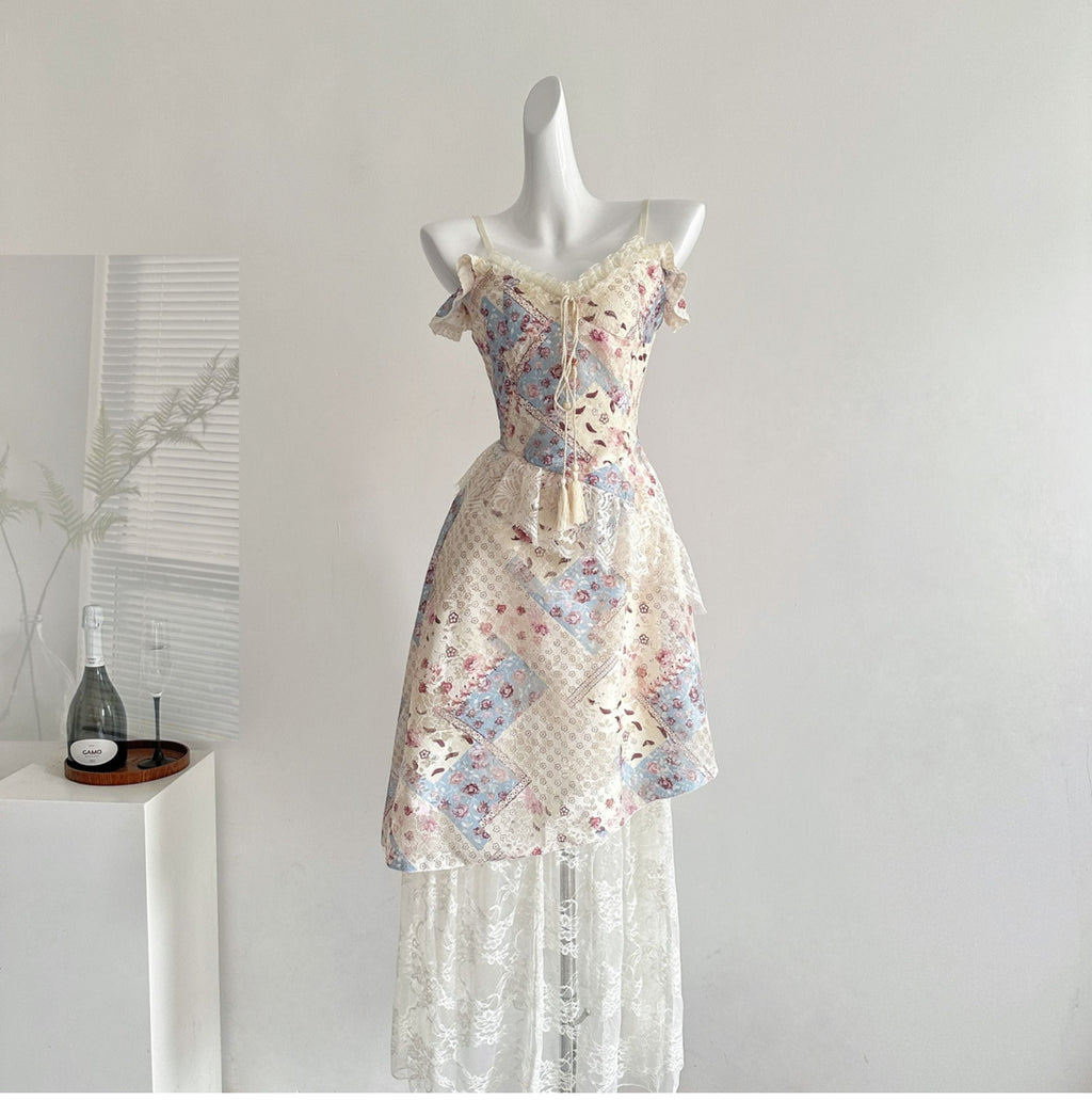 Summer gentle slim fit floral irregular long skirt R2122