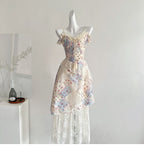 Summer gentle slim fit floral irregular long skirt R2122