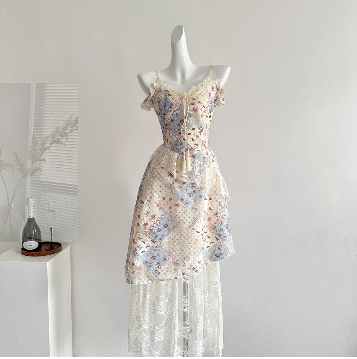 Summer gentle slim fit floral irregular long skirt R2122