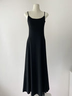Black and gray simple waist slim U-neck temperament long suspender dress R2088