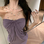 High-grade purple tube top dress, elegant and slim design, fake two-piece shawl pleated hip skirt R1485