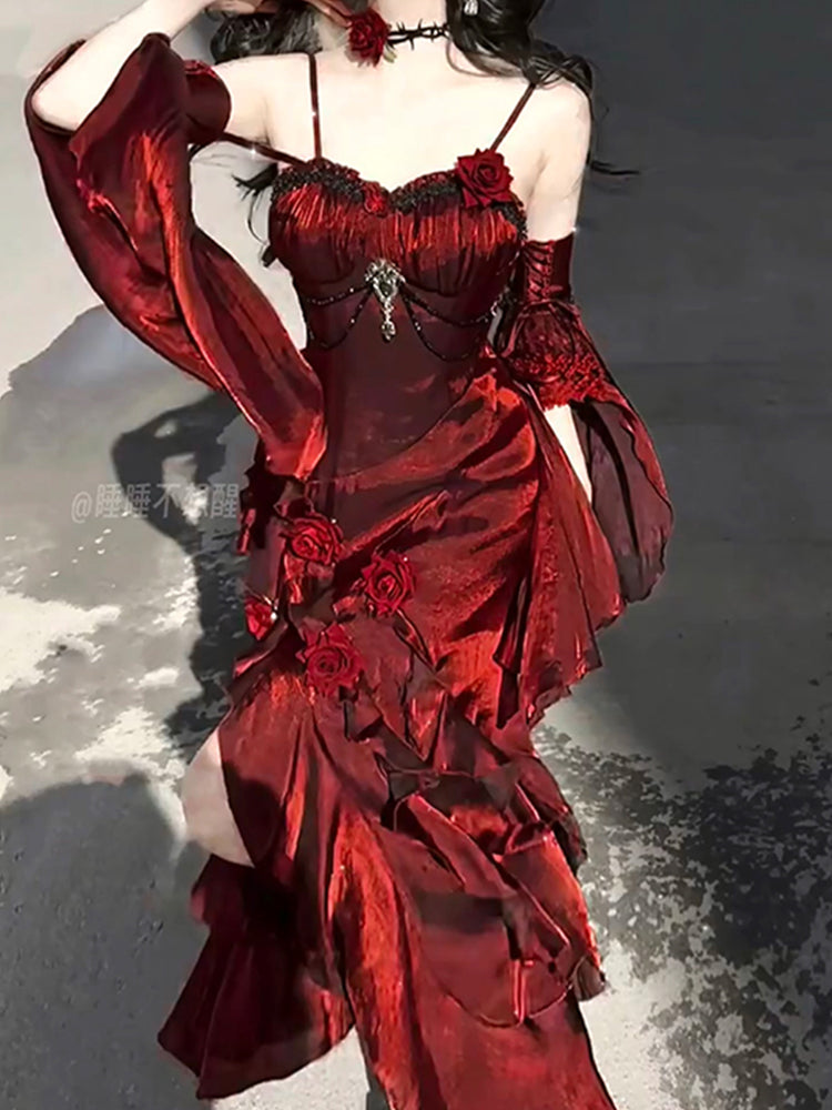 Red rose dress lolita fishtail skirt Lolita elegant goddess royal sister R1662