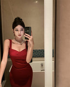 Retro suspender dress, sexy temperament, waist and hip-hugging dress skirt R1451