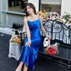 Acetate suspender dress 2025 new style wear texture high-end A-line temperament slim long skirt R0995