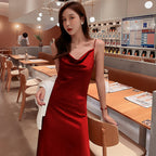 High-grade silk suspender dress with medium-length satin acetate for slimming R0983