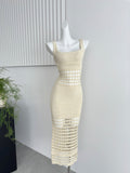 Knitted sexy hollow long skirt hip-wrapped glittering suspender dress R2081