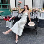 High-grade acetate silk satin white suspender dress mid-length bottoming skirt inner wear R0982