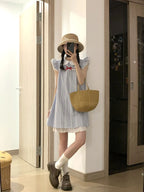 Sweet style blue plaid dress gentle temperament loose a-line short skirt 2025 new R0873