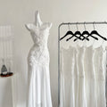 Pearl White 2025 New French Rose Suspender Skirt Waist Dress Fishtail Skirt R2067