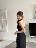 French halter dress slim fit temperament sleeveless suspenders pure desire hip skirt R1457