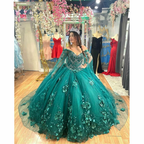 Lace Appliques Quinceanera Dresses Ball Gown Off Shoulder 3D Flowers Sweet 15 16 c2936