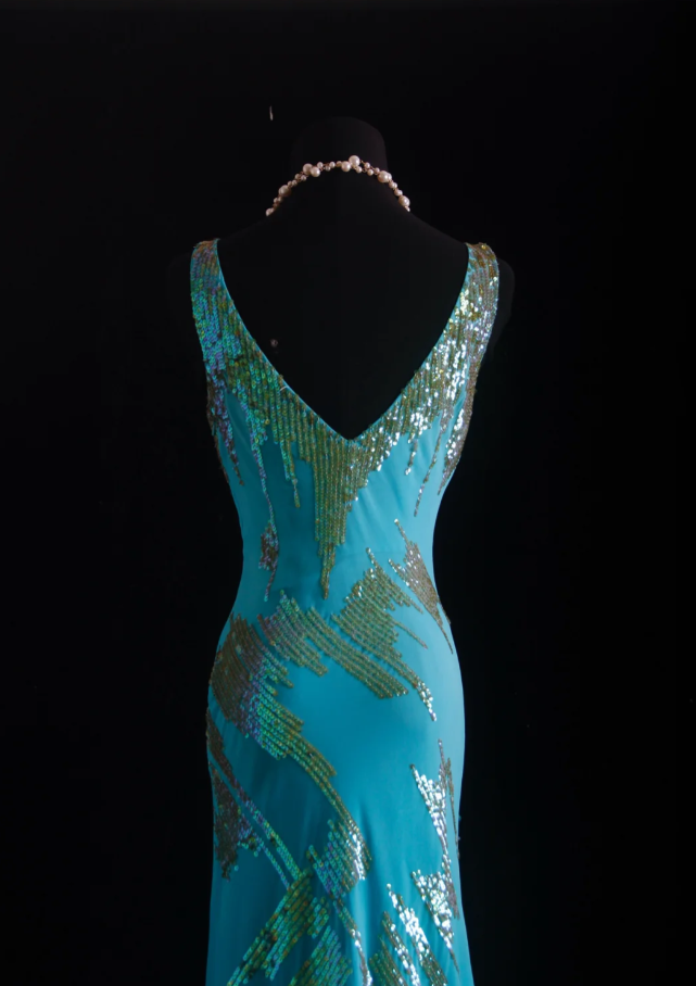 Unique Sleeveless Blue Satin Sequin Mermaid Evening Dress Long Birthday Party Dress Prom Gown