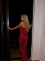 Sexy Burgundy Lace Birthday Outfits Evening Dress Two Piece SP872