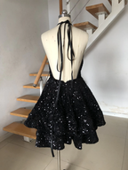 Halter Neck Pink Sequins Party Dress Back To School Dress Y17