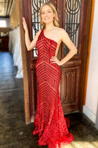 Mermaid One Shoulder Red/Hot Pink Long Prom Dress Y338