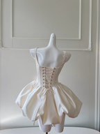 Classy Off White Satin A Line Graduation Homecoming Dress Short Birthday Outfits Y8974