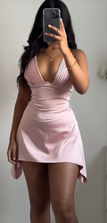 Sexy Pink V Neck Short Cocktail Dress Formal Birthday Outfits Homecoming Dress Y9069