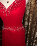 Glitter V Neck Sleeveless Satin Tulle Beaded Mermaid Long Evening Dress Party Gown