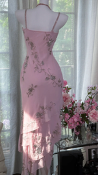 Sweet Spaghetti Straps Pink Chiffon Beaded Layered Mermaid Prom Dress Birthday Party Gown