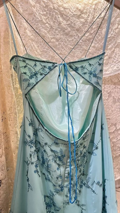 Elegant Spaghetti Straps Ombre Blue Chiffon Beaded A Line Long Prom Dress Formal Evening Gown