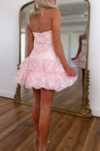 Cute Pink Sweetheart Neck Tulle Lace Appliques Short 20th Birthday Outfits Formal Homecoming Dress Y9782