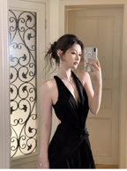 Sexy Black Neck Satin Mermaid Evening Dress Backless Long Wedding Guest Dress SP1538
