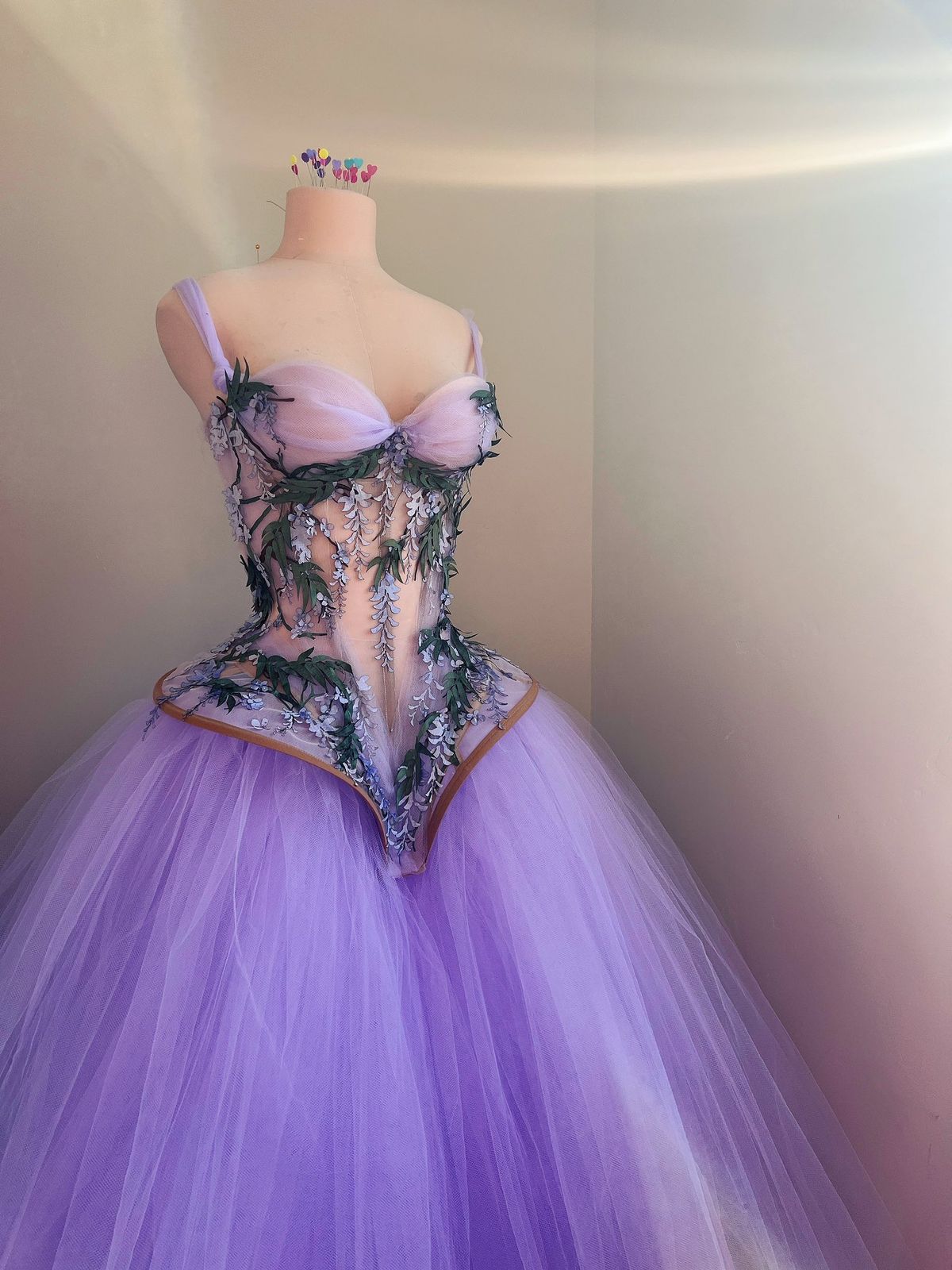 Dreamy Purple Strapless Halter Floral Tulle Long Ball Gown Evening Dress cc4868