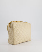 Chanel Vintage Beige Camera Flap Bag in Caviar Leather with Gold Hardware