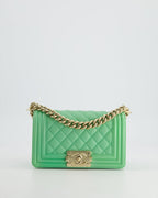 *HOT* Chanel Mint Green Small Boy Bag in Shiny Calfskin Leather with Champagne Gold Hardware