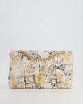 Chanel Peach and White Vintage Coco Print Classic Medium Double Flap Bag in Fabric with Brushed Gold Hardware