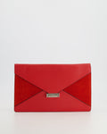 Céline Red Leather and Suede Envelope Pouch Bag with Silver Hardware