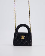 *HOT & RARE* Chanel Black Nano Kelly Shopping Bag in Calfskin Leather with Brushed Antique Gold Hardware