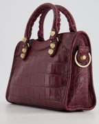 *RARE* Balenciaga Purple Mini City Bag in Alligator Leather with Gold Hardware