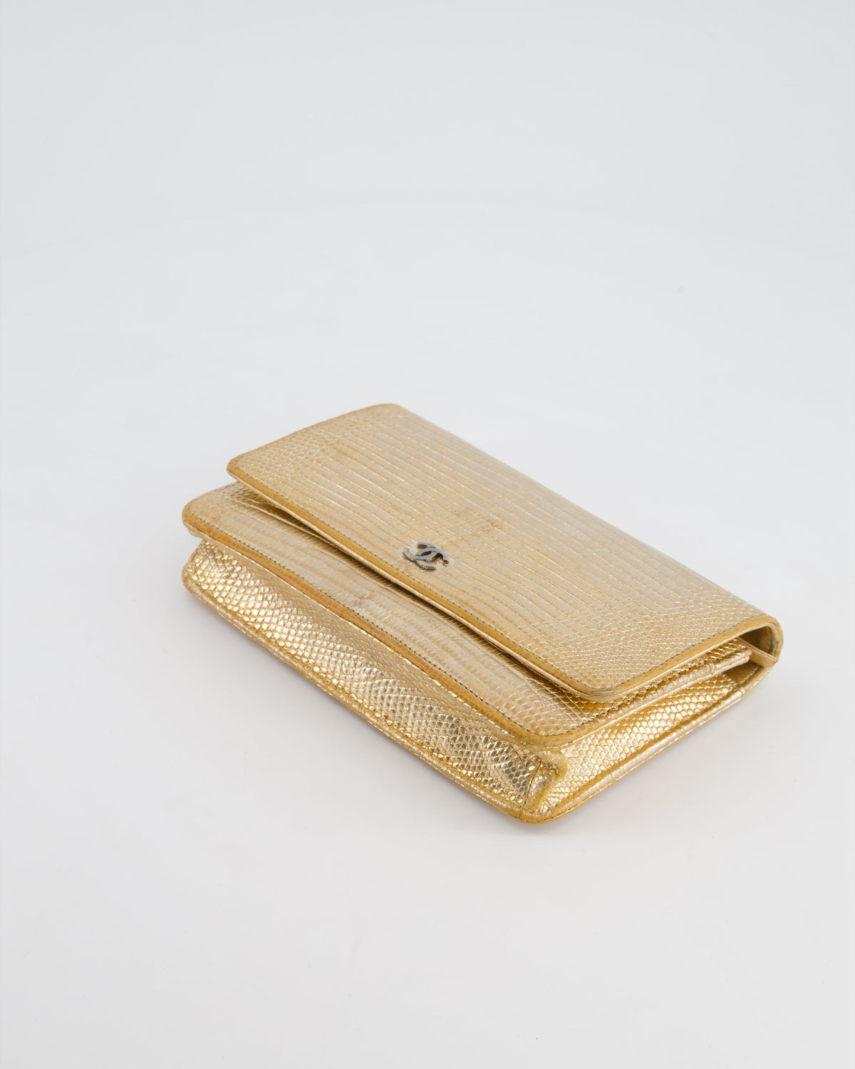 Chanel Metallic Gold Ombre Lizard Wallet on Chain Bag with Gun Metal Hardware