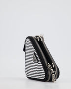 Prada Black Triangular Embellished Satin and Leather Mini-Pouch Bag with Crystals and Removable Straps