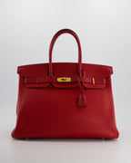 *FIRE PRICE* Hermès Birkin 35cm Retourne Bag in Rouge Clemence Leather with Gold Hardware