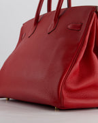 *FIRE PRICE* Hermès Birkin 35cm Retourne Bag in Rouge Clemence Leather with Gold Hardware