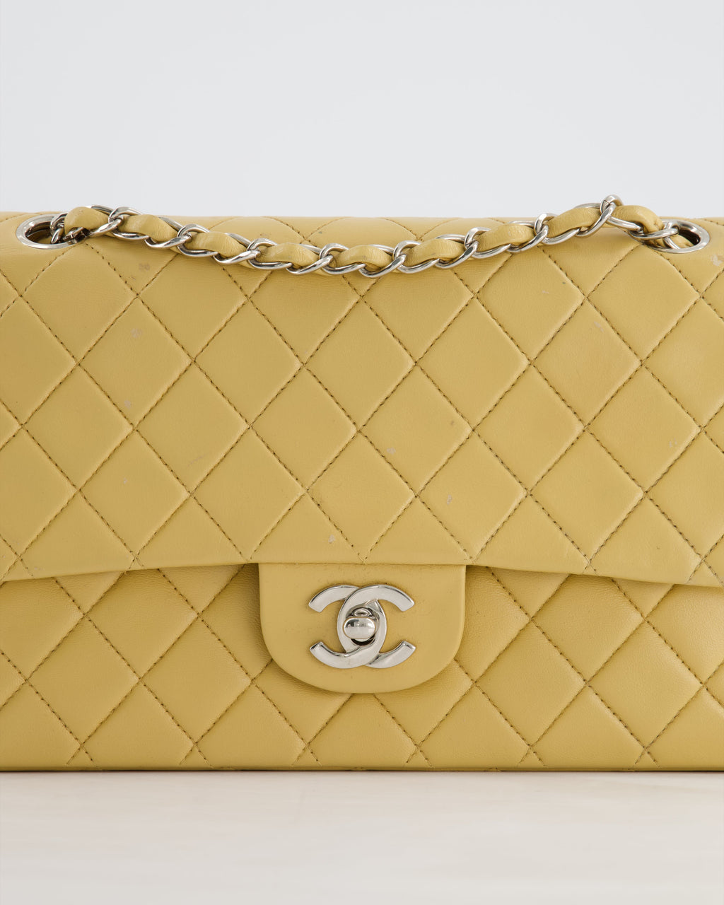 Chanel Vintage Beige Classic Medium Double Flap Bag in Lambskin Leather with Silver Hardware