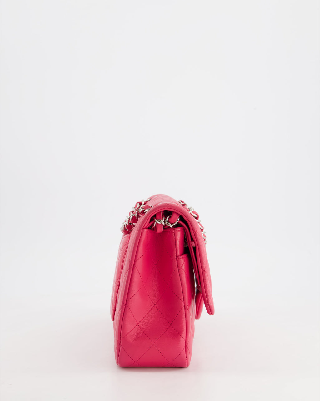 Chanel Hot Pink Medium Classic Double Flap Bag in Lambskin Leather with Silver Hardware