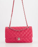 Chanel Hot Pink Medium Classic Double Flap Bag in Lambskin Leather with Silver Hardware