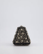 *RARE* Chanel 2012 Pre-Fall Paris-Bombay Collection Black Leather & Silver Hardware Detail Pyramid Evening Bag