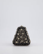 *RARE* Chanel 2012 Pre-Fall Paris-Bombay Collection Black Leather & Silver Hardware Detail Pyramid Evening Bag