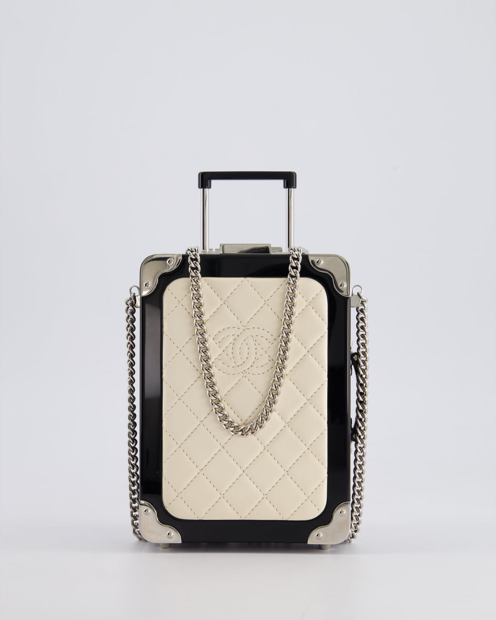 *RARE* Chanel 2016 Airlines Evening In The Air Trolley Minaudière Bag with Silver Hardware and Quilted Leather with CC Logo Detail