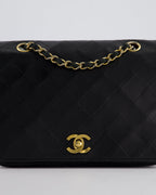 Chanel Vintage Black Matelasse Single Flap Bag in Lambskin Leather with Gold Hardware