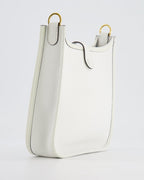 Hermès Mini Evelyne Bag in White Clemence Leather with Gold Hardware and White Canvas Strap