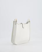 Hermès Mini Evelyne Bag in White Clemence Leather with Gold Hardware and White Canvas Strap
